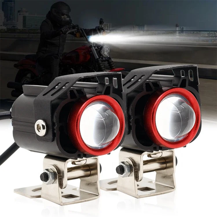 Factory mini Driving Light DRL strobe Motorcycle Led Headlight bulb Auto Car fisheye Projector Lens dual color headlamp