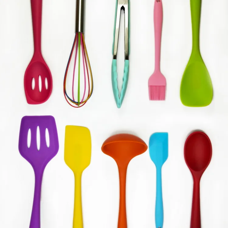 Набор разноцветных силиконовых кухонных принадлежностей, 10 штук