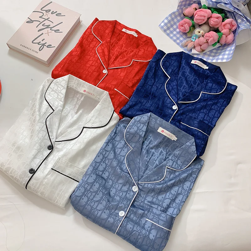 Custom Satin Sleep Wear 100% Pure Silk Pyjamas Set Women Silk Pajamas with long sleeves and long pants designer pajamas