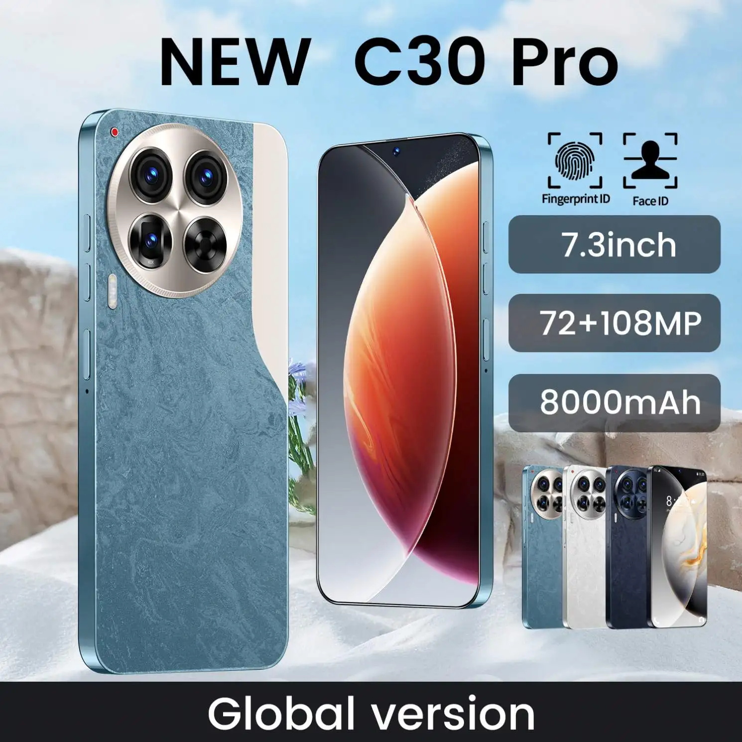 2024 смартфон C30 Pro 6 54 '2K Android 3500 мАч Глобальный игровой телефон с двумя SIM-картами 256GB ROM LTE/CDMA 3G & 4G мобильный