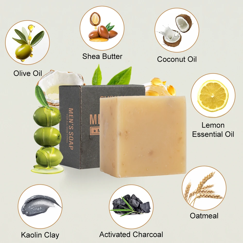 Customized Packaging Moisturizing Organic Natural Handmade Oil Control Heavy Grit Oat Grains Olive Oil Avocado Mens Soap