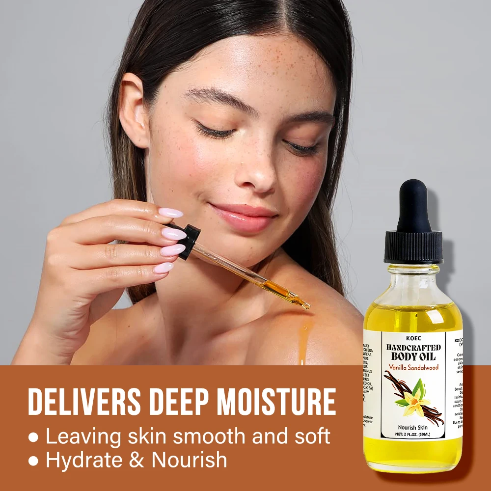 KOEC Handcrafted Vanilla Sandalwood Body Oil For Smooth and Silky Skin Moisturizer Fragrance Body Care Accept Customized Logo