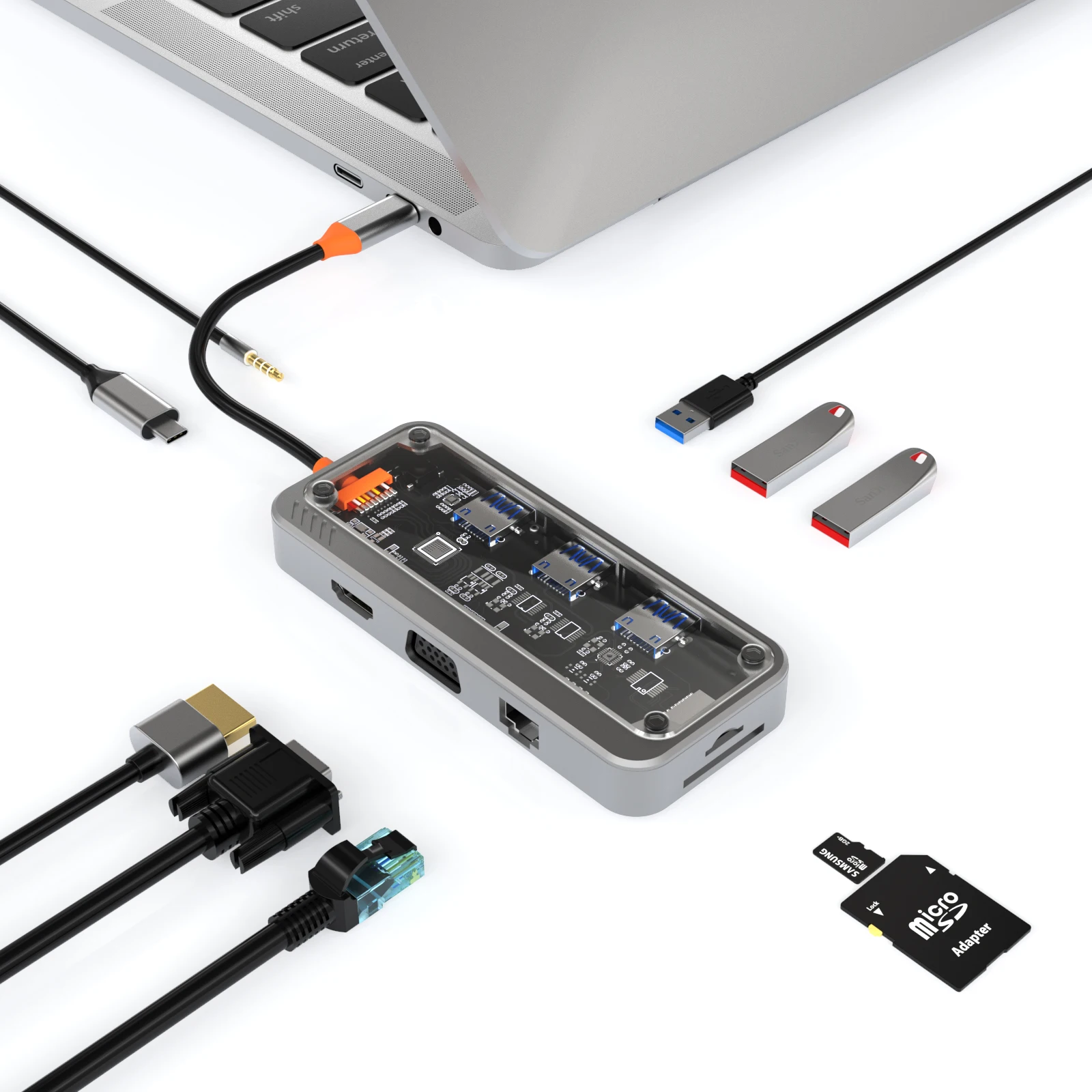 10 in 1 HUB Type Usb-c USB C PD Charging Docking Station Laptop Dual HDTV 4K 100W Usb Hubs