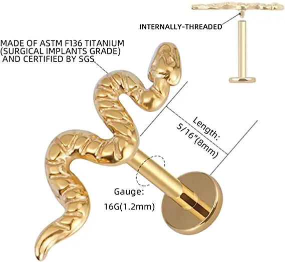 2022 new Custom wholesale ASTM F136 titanium G23 Snake Labret Piercing Lip Jewelry