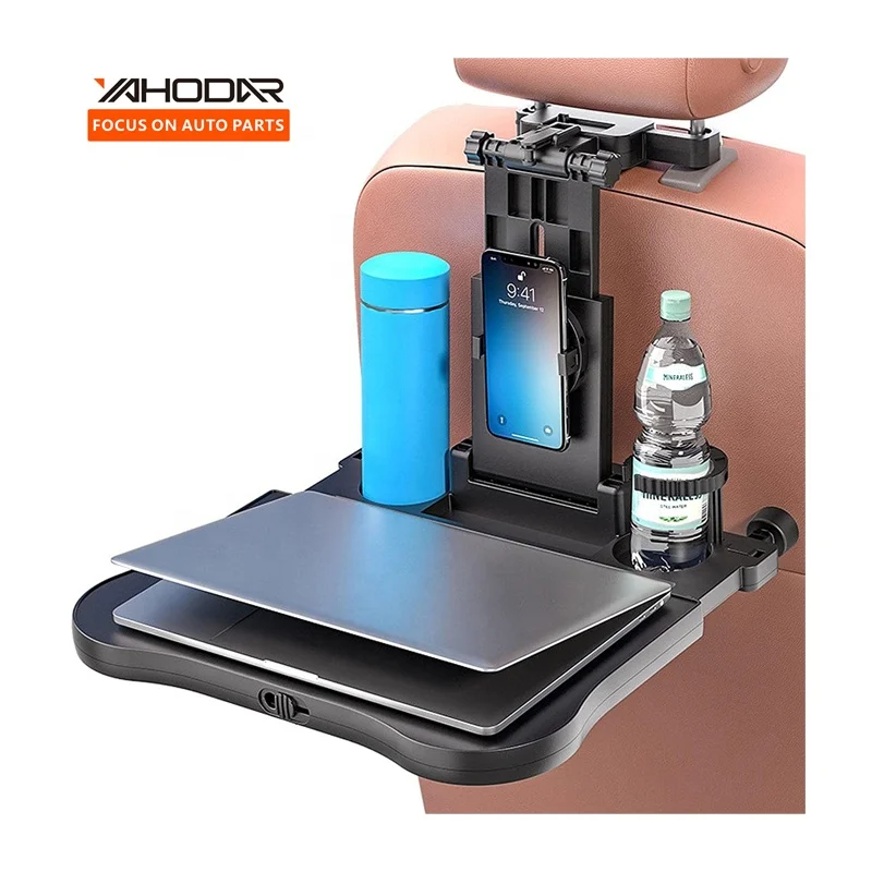 Car Accessories Multi Functional Seat Back Tray Food Dining Laptop Table With Foldable Organizer 360 Rotating Phone Holder