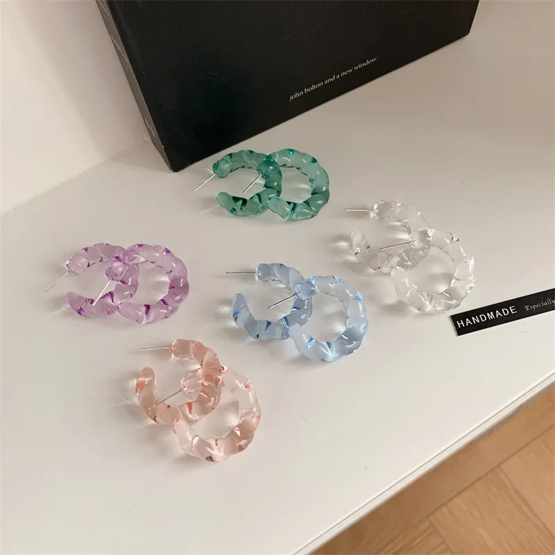  Simple Design Clear Jelly Color Round Circle Acrylic Hoop Earrings Multi Colors Resin For Women