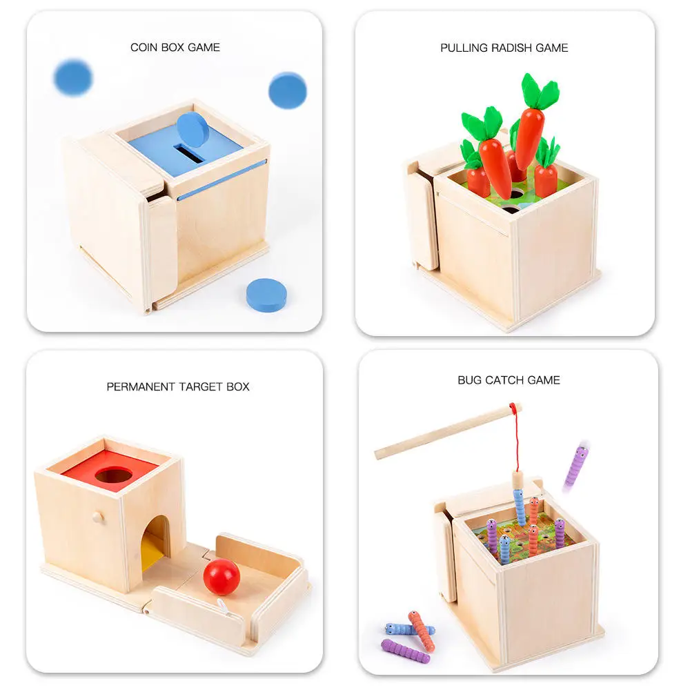 4 in 1Wooden Play Kit Includes Permanent Box Wooden Montessori Baby Toys Gifts for Boys Girls Age 12+ Months