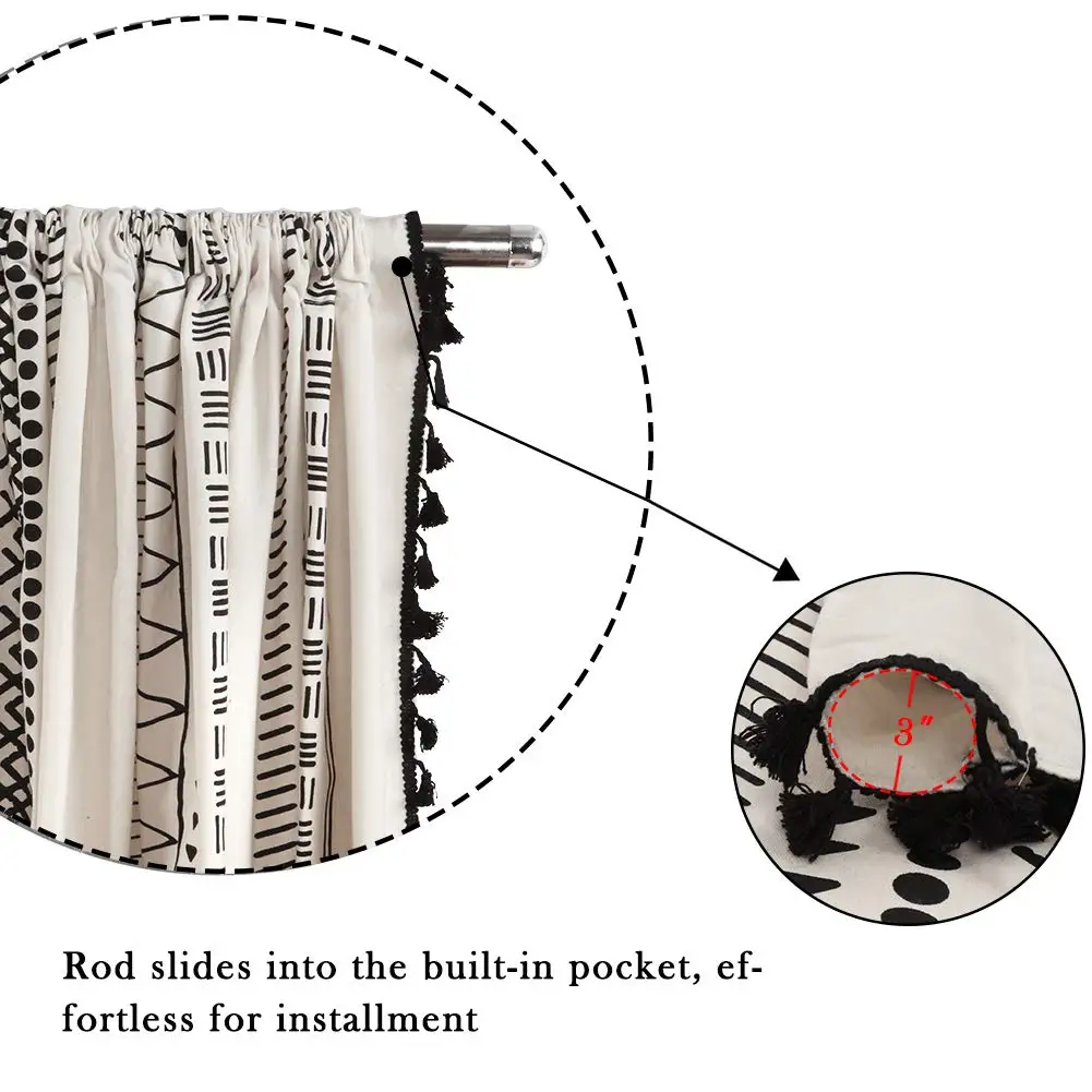 Wholesale Bohemian Cotton Linen Fabric Luxury Elegance Valance With Tassels Window Blackout curtain  for Living Room Bedroom