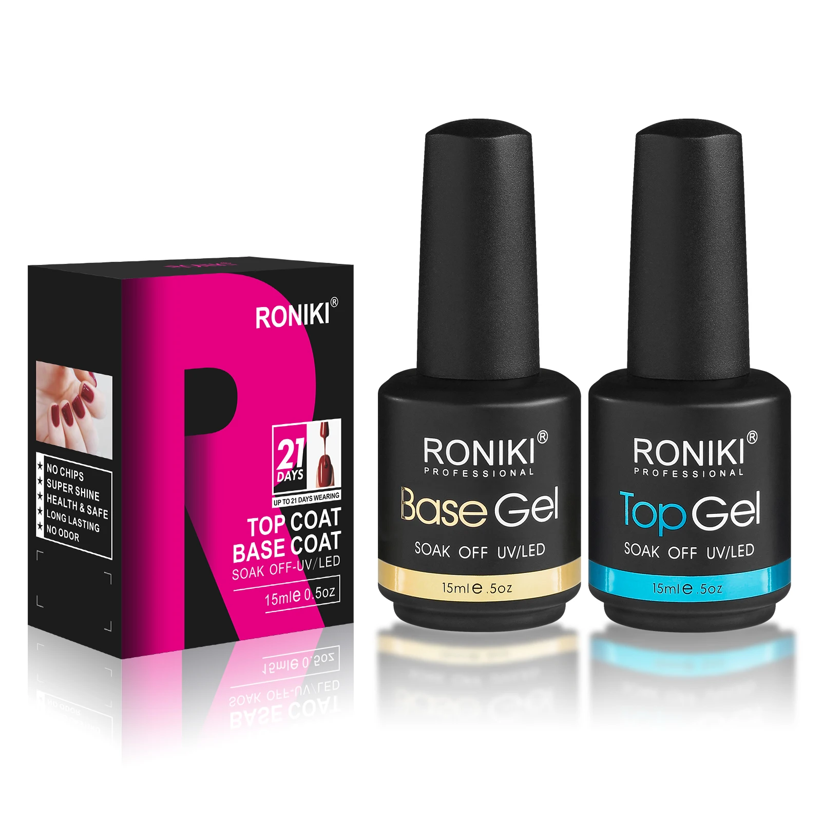 RONIKI new style gel top coat no wipe high shine wholesale private label Soak off top coat and base coat gel set