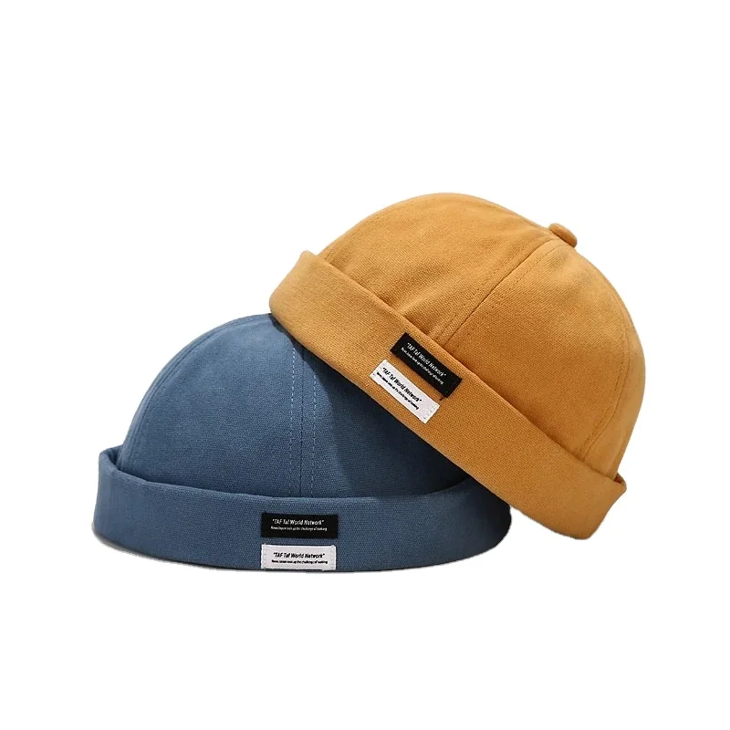 Custom Adjustable Leather Strap Mens Docker Hat Oem Cotton Brimless Skull Cap