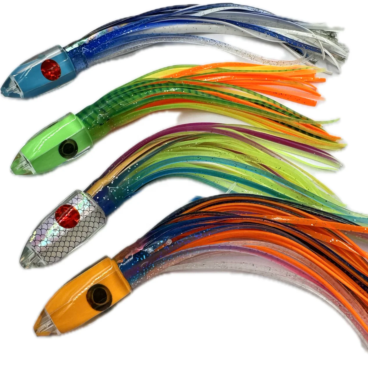 Bullet resin head lure wahoo trolling fishing lure with octopus skirts sea water trolling big game fishing tackle