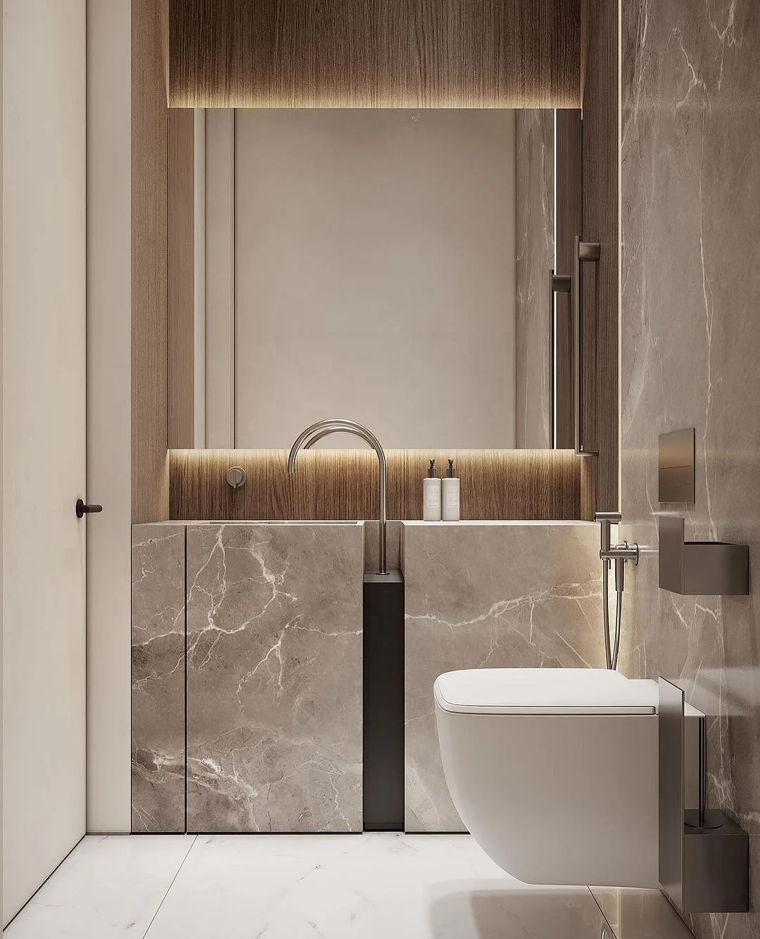 Natural Grey Marble Pedestal Sinks Bathroom Wash Basins Modern Design