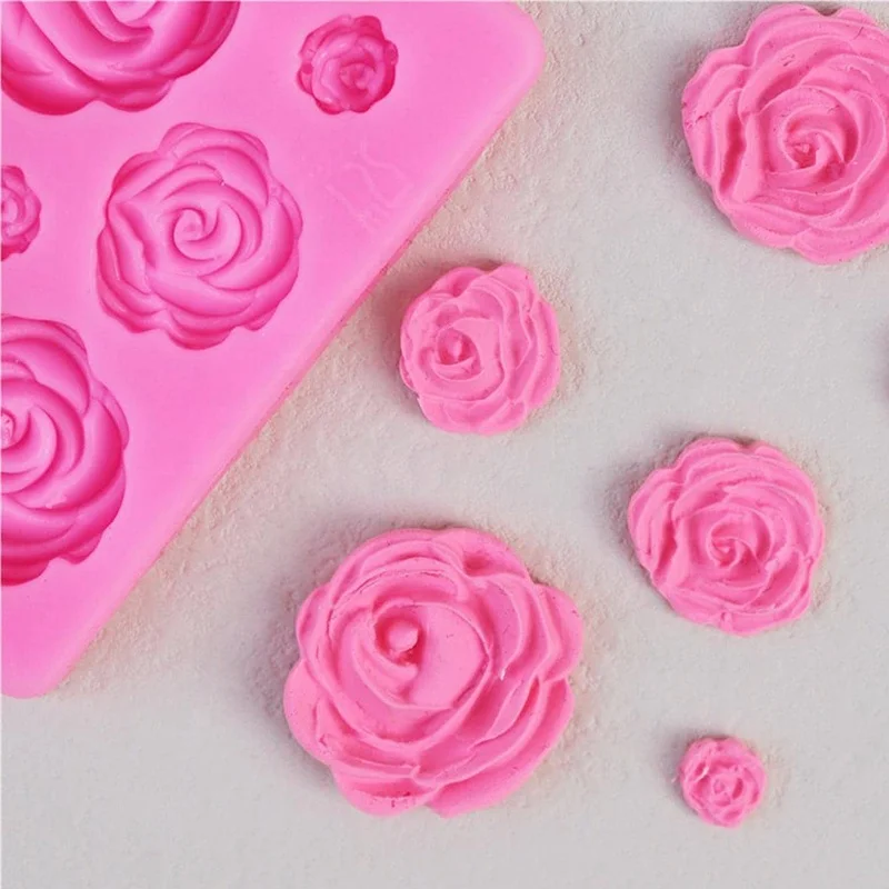 7 Cavity Rose Shape Silicone Mold DIY Fondant Cake Chocolate Decoration Molds