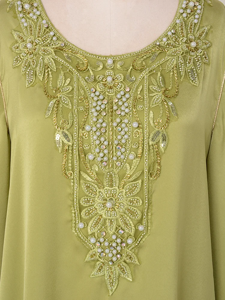 Wholesale EID Turkey Dubai Dress Modest Elegant Luxury Women Muslim Dress Handmade Beads Pearl Embroidery Matte Satin Abaya