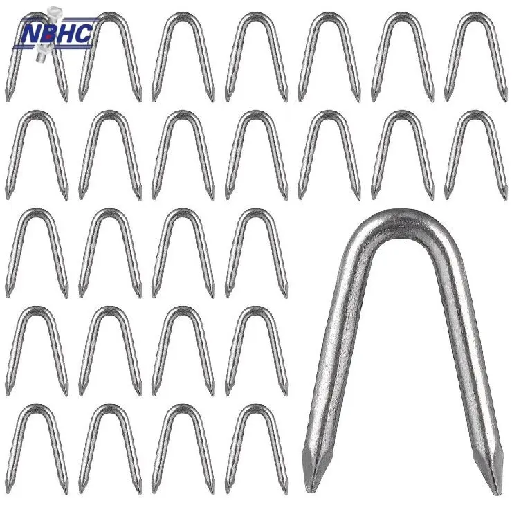 NBHC003NA Factory Manufacture Fence Staples U-shaped Nail Smooth Barbed Shank Galvanized Polishing U Type Nail