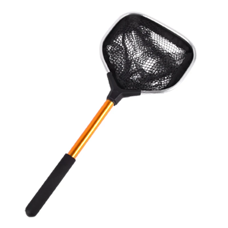 Mini Landing Net Aluminium Handle Golden Anodization With Comfortable Black EVA Grips Polyester Built In Net