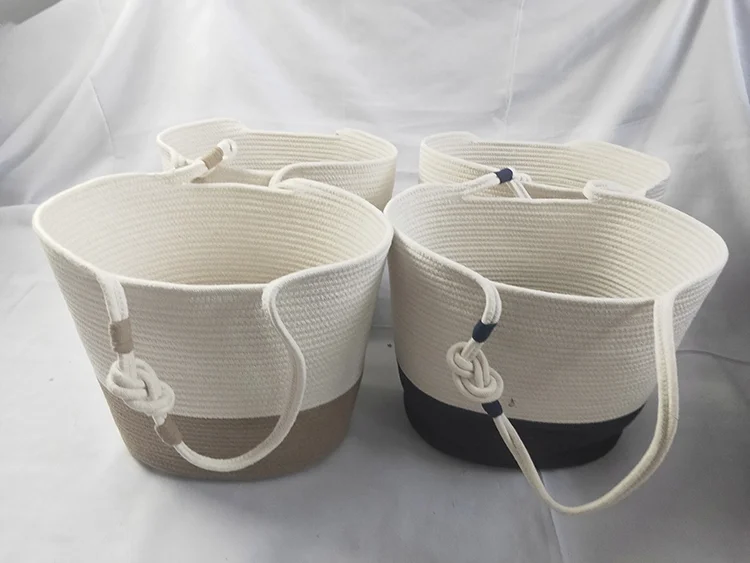 Extra Large Storage Baskets Cotton Rope Basket Woven Baby Laundry Basket with Handle