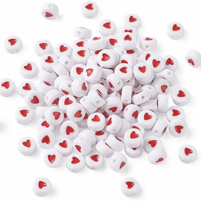 Wholesale 7x4mm Acrylic Heart Bead Round Loose Spacer Beads Red Love Heart Bead For Jewelry Making Diy Bracelet