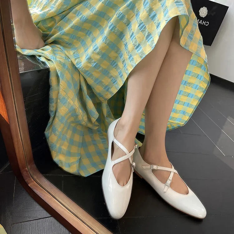 XINZI RAIN 2023 Ladies Casual Flat Mary Jane Shoes Handmade Calf Leather Round Toe Women Ballet Shoes
