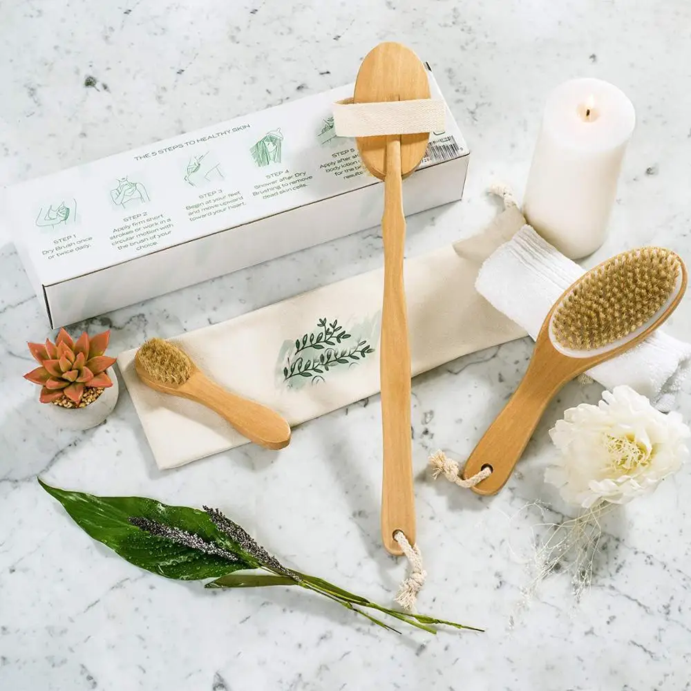 Набор сухих кистей премиум-класса из 3 предметов с дорожной сумкой-включая кисть для лица и кисти для тела-отшелушивает и восстанавливает сухую зимнюю кожу