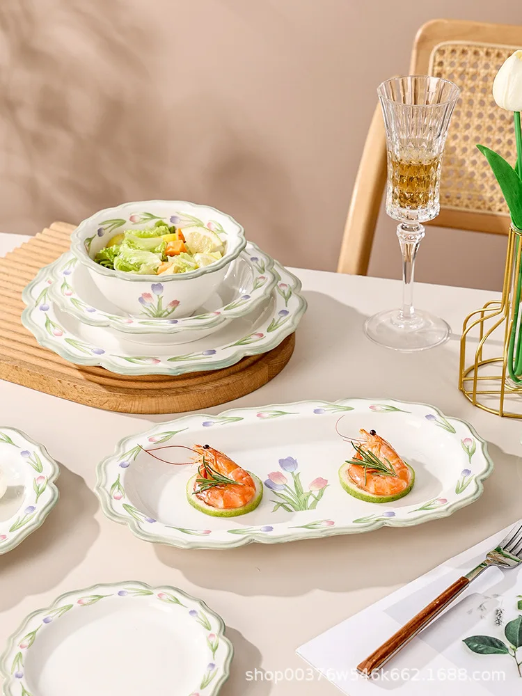 Solhui Ceramic Nordic ins light luxury tableware minimalist soup bowl and plate tulip dinnerware