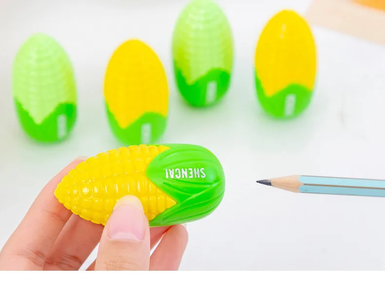 Promotional Gift School Stationery Kawaii Cute 3D Corn Shape Plastic Kids Student Pencil Sharpener