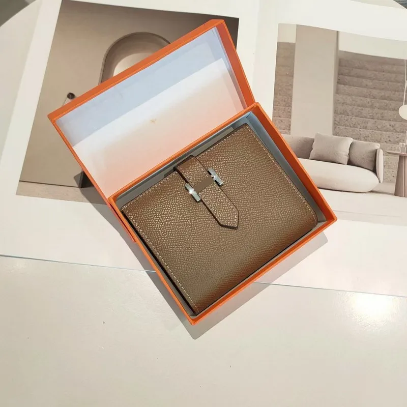 Genuine leather simple fashion female short purse brand card holder wallet for women