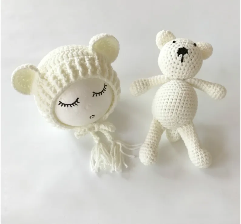 Custom Cute knitted  Animal Baby  Plush Toy With Hat Photo prop Soft  Bear New Born Baby Toy