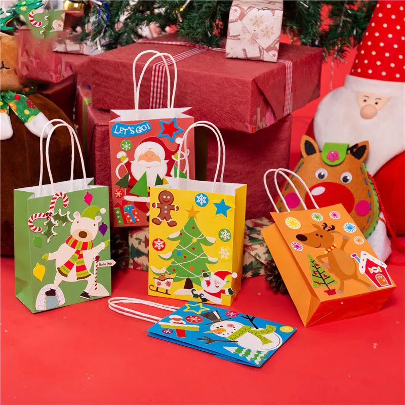 Marry Christmas Custom Candy Kids Cute Cartoon Kraft Paper Bags with Your Own Logo for Promotional Gift