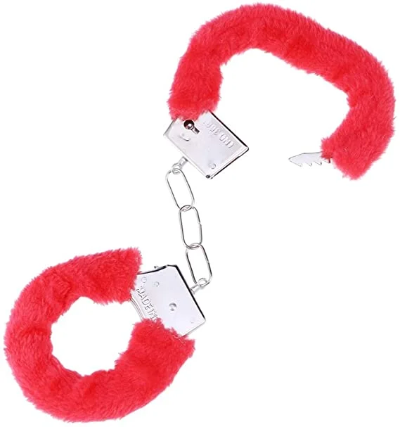 METAL RED BLACK PINK FURRY FLUFFY FURRY HANDCUFFS FANCY DRESS SEXY ROLE PLAY BP2775