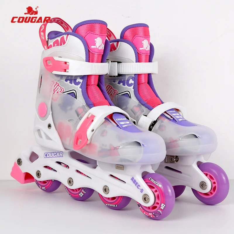 Customized Cougar Four Wheels Adjustable Kids Roller Skates Shoes With PU Wheels PP Hard Boot Shell