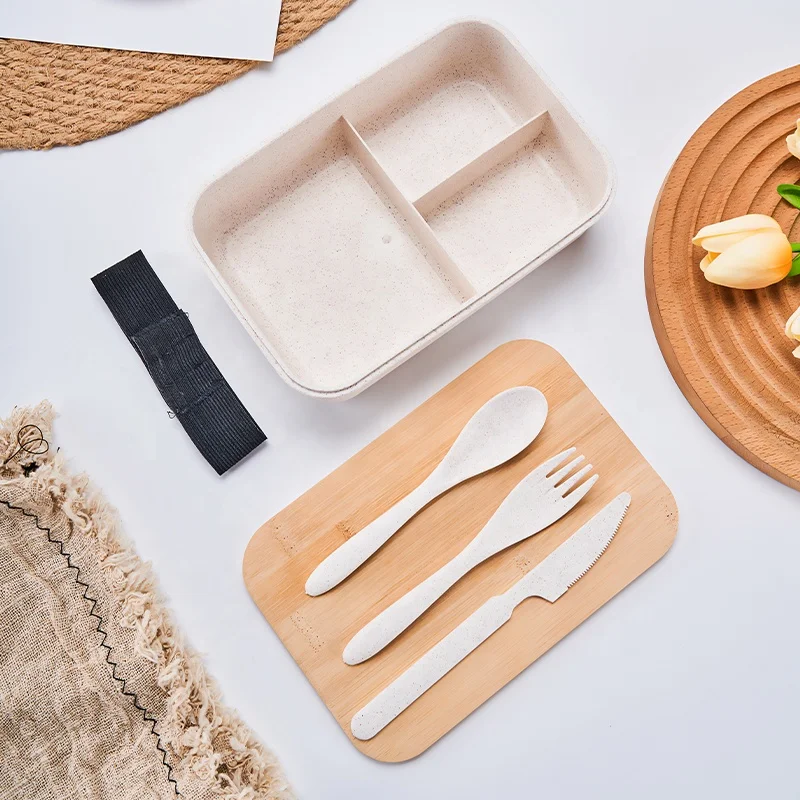 Custom logo food grade bamboo lid wheat straw leak proof bento lunch box plastic food container lunch-box for kid bpa free