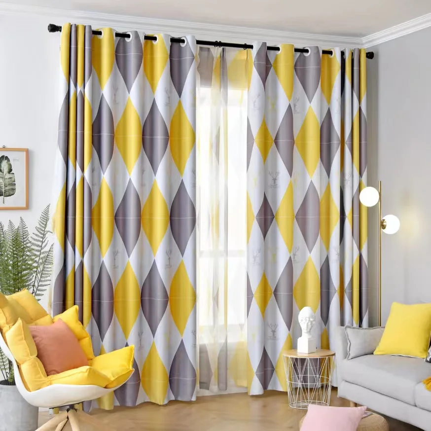 New Style Modern Yellow Geometric Printing Living Room Bedroom Home Decoration  Polyester Window Curtains