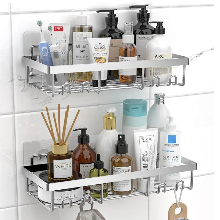 Jutye Stainless Steel Bathroom Wall Mounted Shelves Basket Shower Basket  Adhesive Silver Shower Caddy