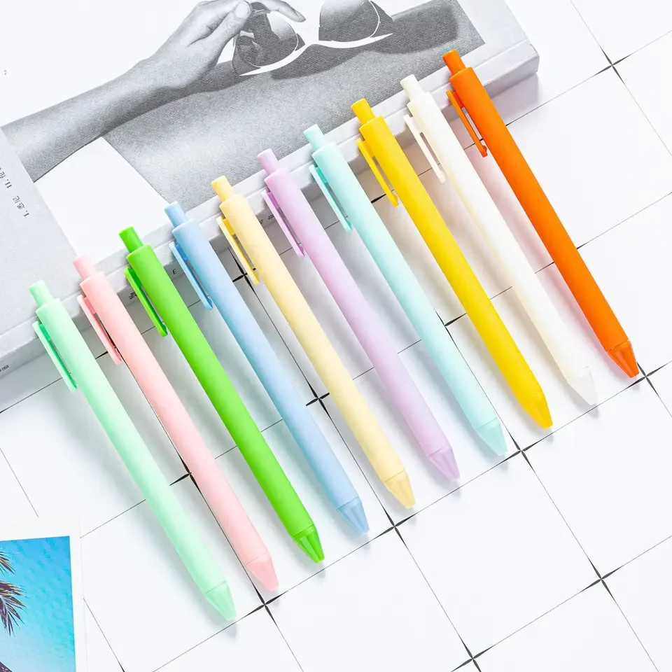 Promotional Multi colored Retractable Gel ink Ballpoint Pens Low Price Fancy Custom Logo Candy Colour Click Gel Pens