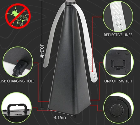 BSCI Audit Black Fly Fan for Tables USB Rechargeable Battery with Hooker Spraying Paint on surface Outdoor Picnic Table Fans