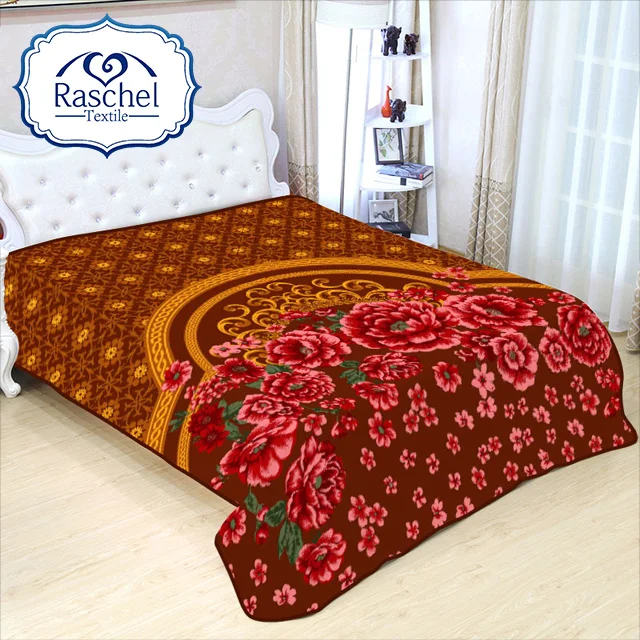 Flower Design Carved Rose Promotional Raschel Blanket For Middle East Market