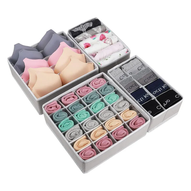 4 Set Grey Houseware Closet Drawer Divider Bra Storage Underwear Storage Organizer