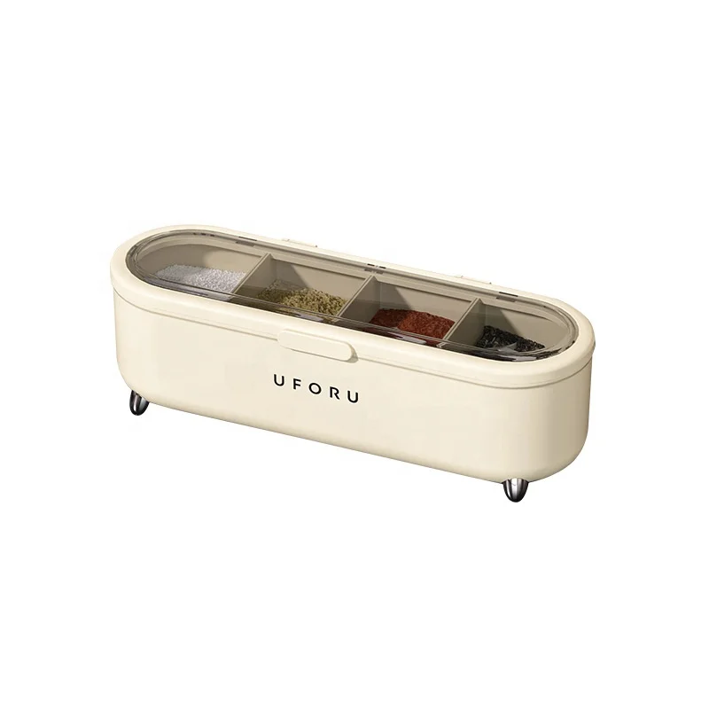 Household Kitchen Supplies Salt Sugar Monosodium Glutamate Four Compartments Storage Box All-In-One Multi-Compartment Light Luxu