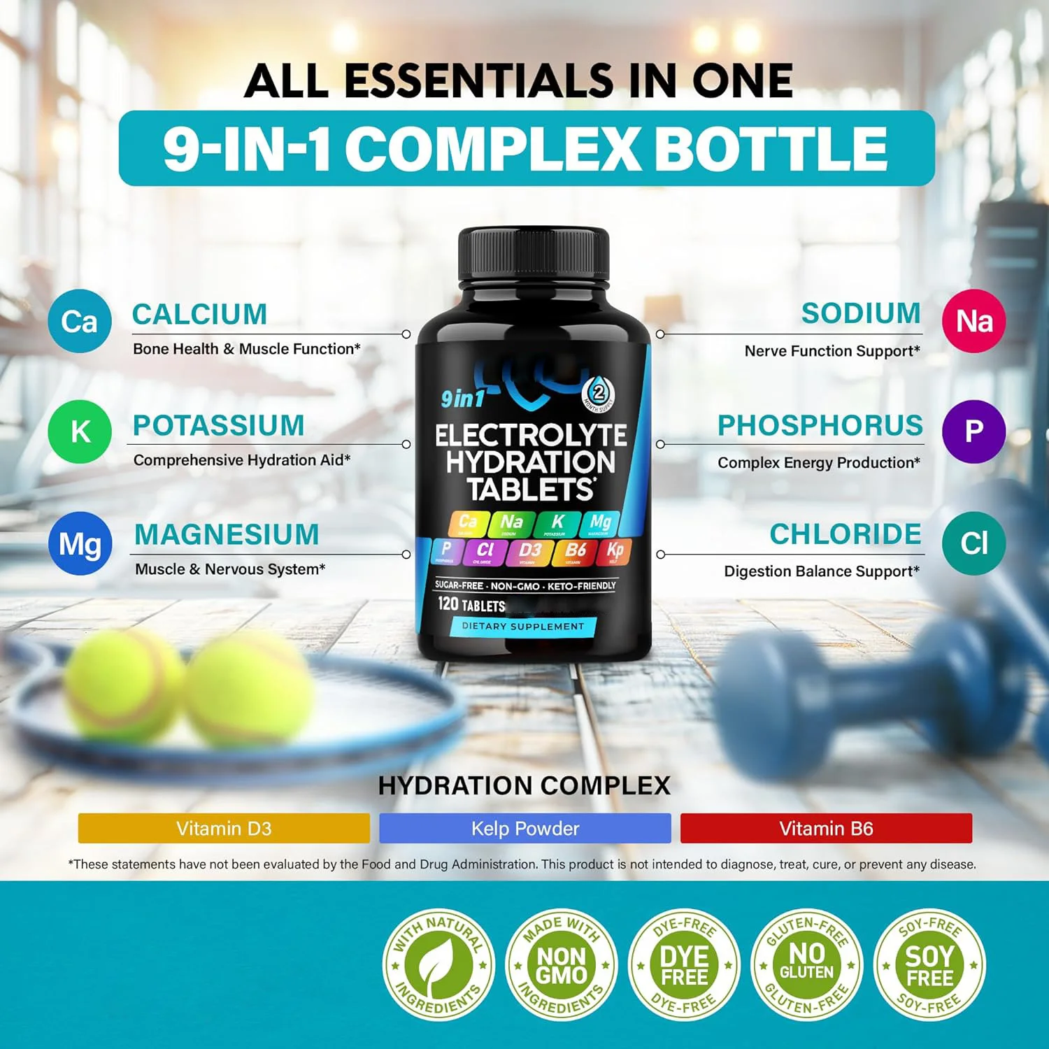 Electrolyte Hydration Tablets Supplements Electrolytes Salt Pills with Magnesium Potassium Chloride Sodium Vitamins D & B6
