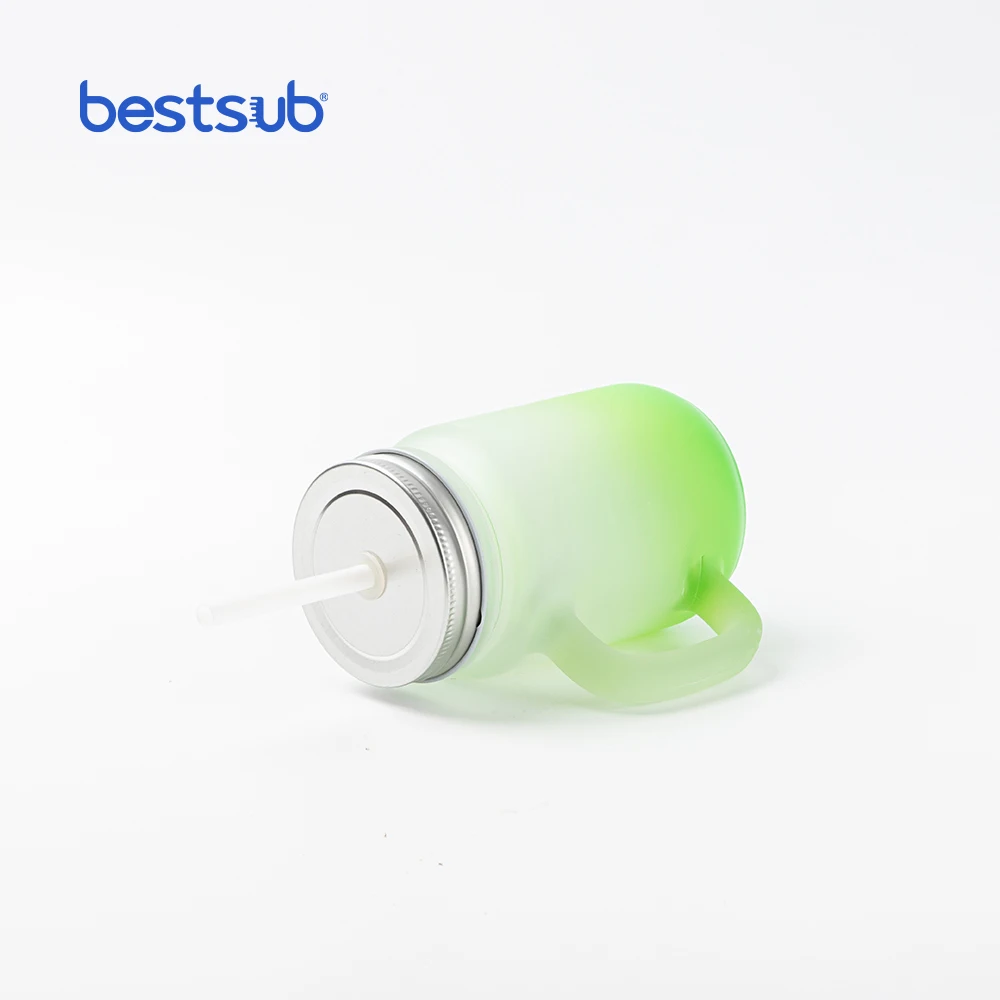 BestSub Wholesale Custom Sublimation Blanks Mug 12oz Glass Mason Jar with Straw
