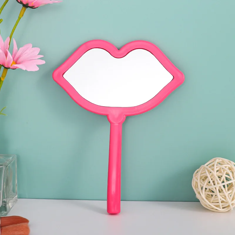 Factory Wholesale Logo Printing Lip Shape Makeup Mirror Handhold Pocket Eyelash Extension Mirror