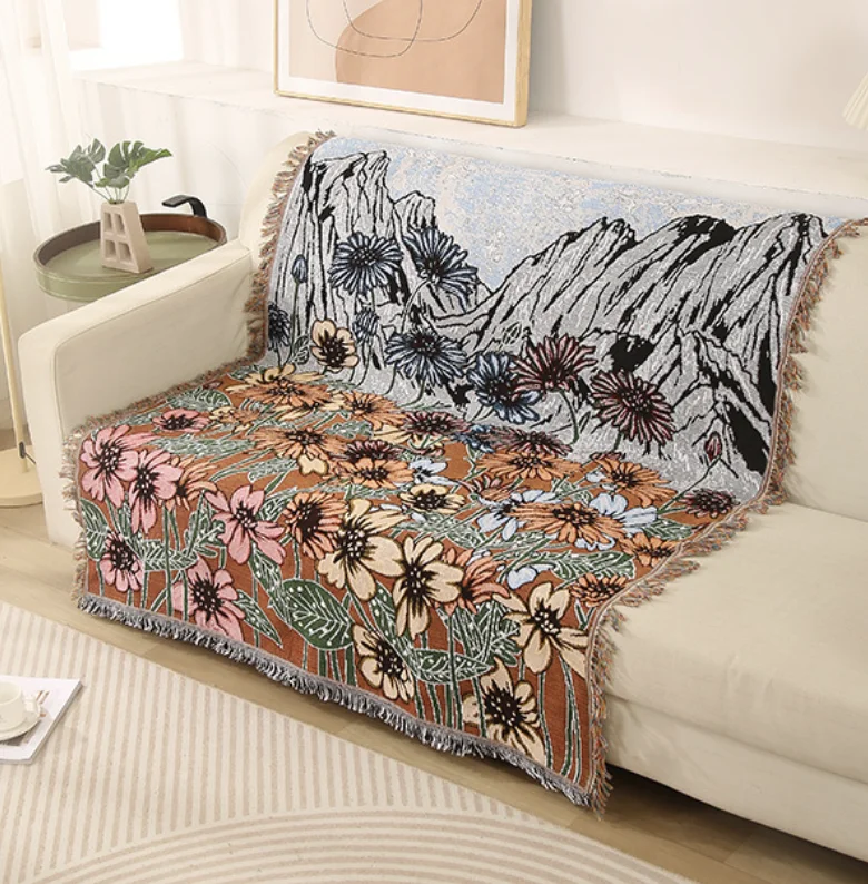 Floral Throw Blanket Picnic With Tassel Sofa Bed Decorative Boho Sofa Cover Blankets Plaid For Nordic Ins Style