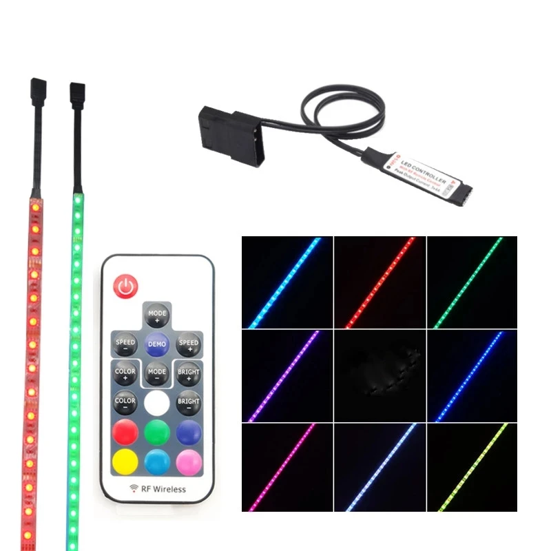 Светодиодная лента RGB SMD5050 30 см 2 шт. дистанционное управление РЧ для компьютера 4-контактный разъем Molex Материнская плата Asus Aura Gigabyte Fusion