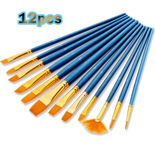 12 Pieces Paint Brushes, Artist Paint Brushes Sets for Watercolor Acrylic & Oil Paintings Perfect for Painting Canvas, Ceramic