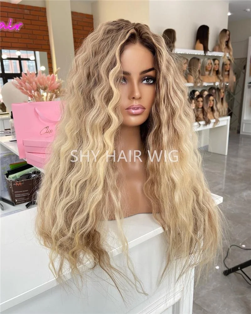 Hot Selling Short Blonde Long Small Wavy Wig Perruques Naturel Cheveux Humain Brown and Blonde Ombre Lace Front Wigs With ash