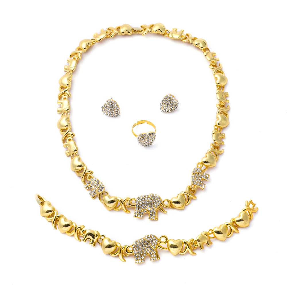 4 pieces/set Bohemian Ladies New Year Wedding Bride Gold Luxury Diamond Elephant Good luck Festival Jewelry Gift