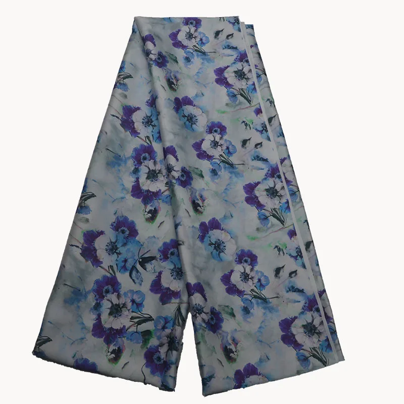 OEM  Digital Printing Pure 100 Mulberry Floral Silk Elegant Blue Pattern Fabric