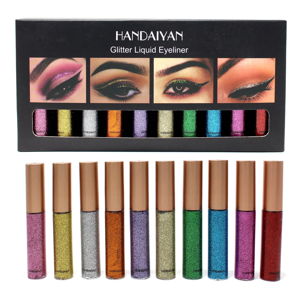 
HANDAIYAN 10PCS/SET Glitter Eyes Liner For Women Easy to Wear Waterproof Pigmented Red White Gold Liquid Eyeliner Glitter Makeup 
