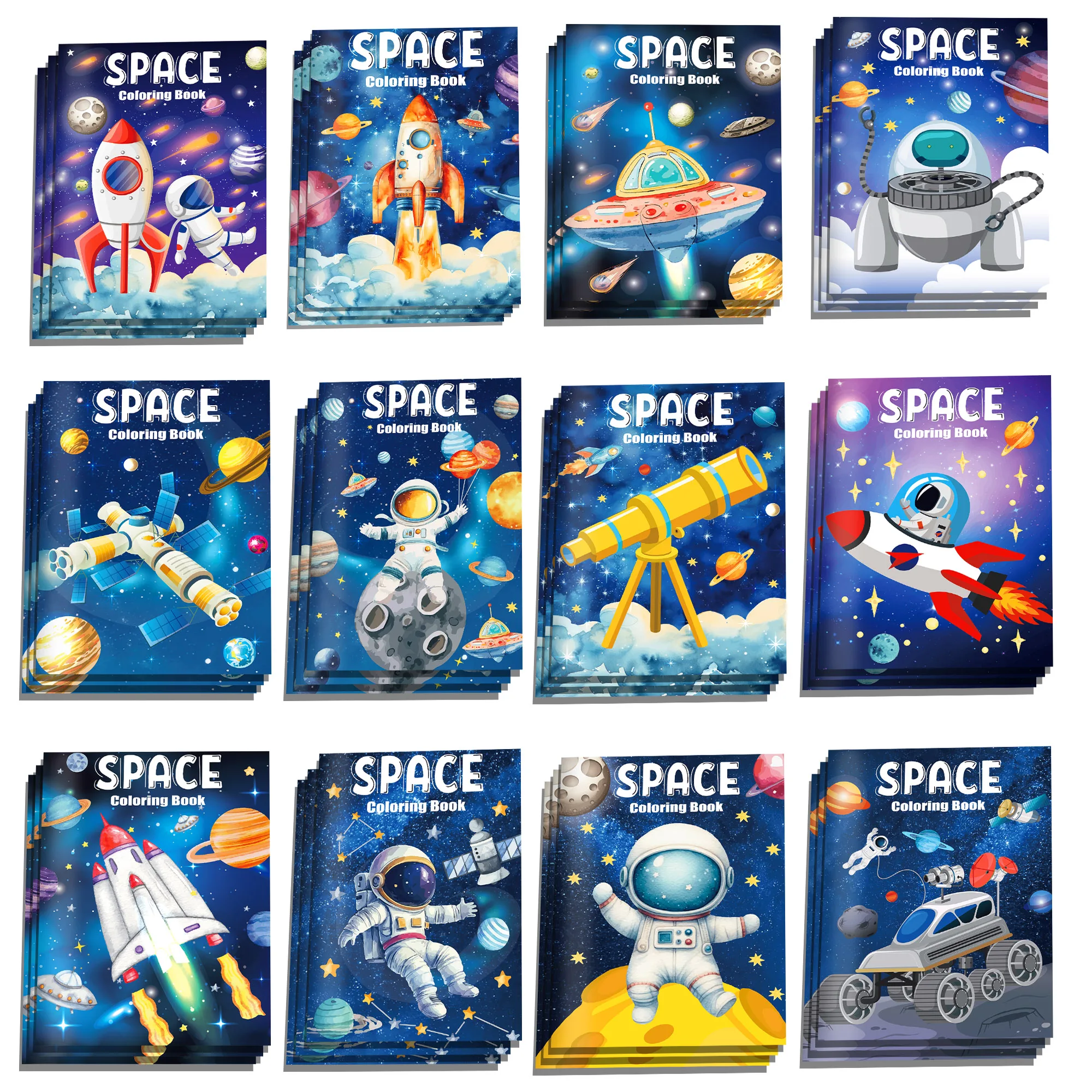 TY082 Outer Space Astronauts Graffiti Books Rocket Planet Pattern Coloring Books DIY Painting Drawing Book for Party Supplies